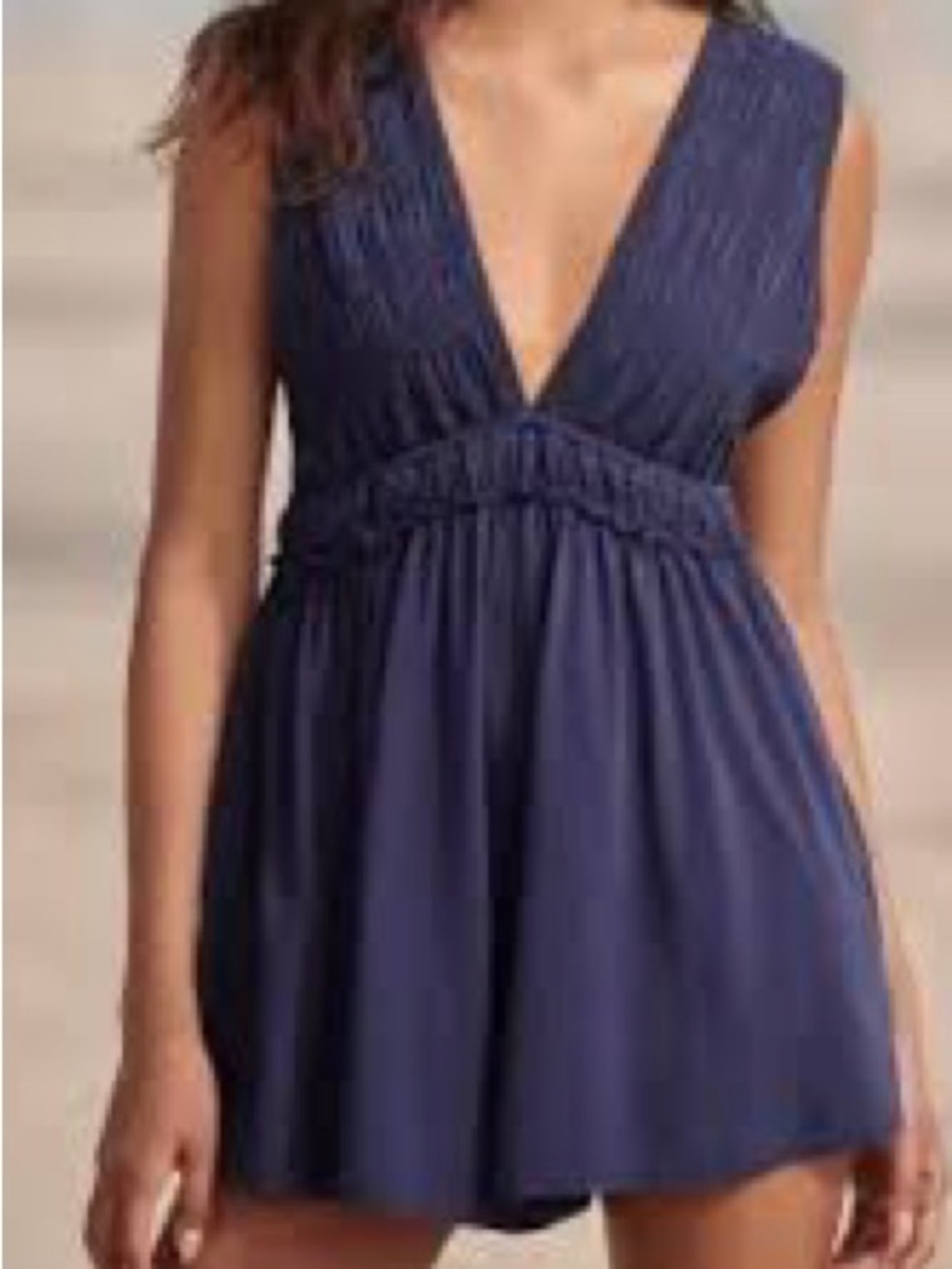 Anthropologie Navy Blue Knit V Neck Romper